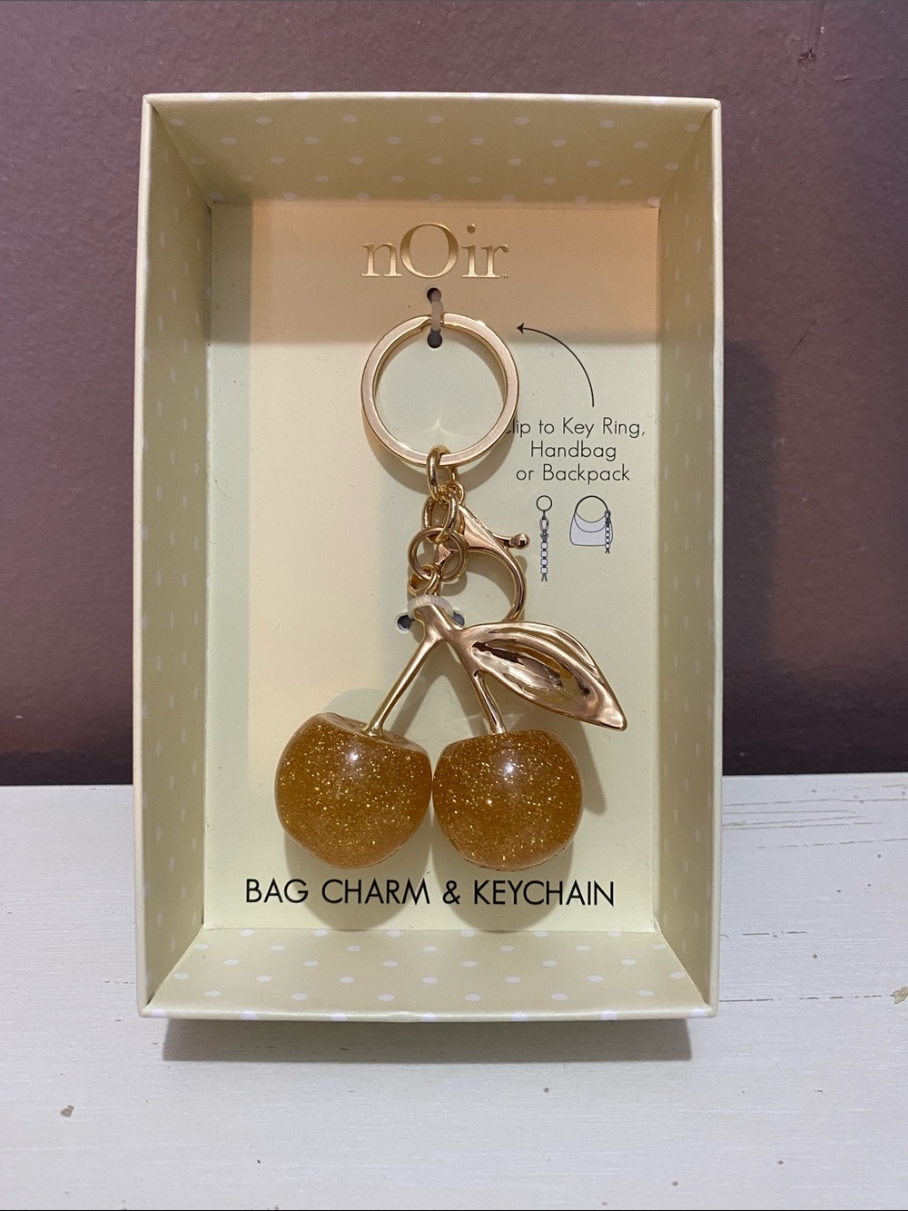 nOir - Gold Glitter Cherry Bag Charm